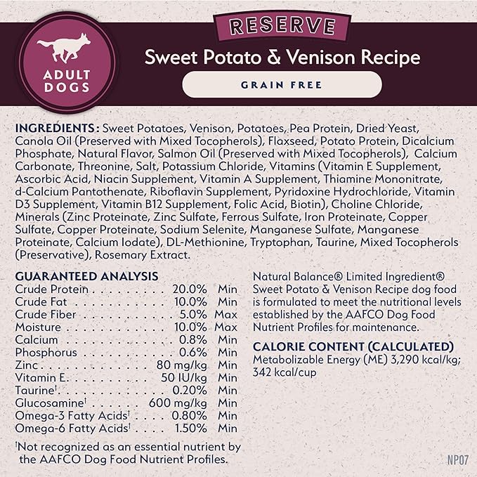 Natural Balance Limited Ingredient Adult Grain-Free Dry Dog Food, Reserve Sweet Potato & Venison Recipe, 4 Pound (Pack of 1)