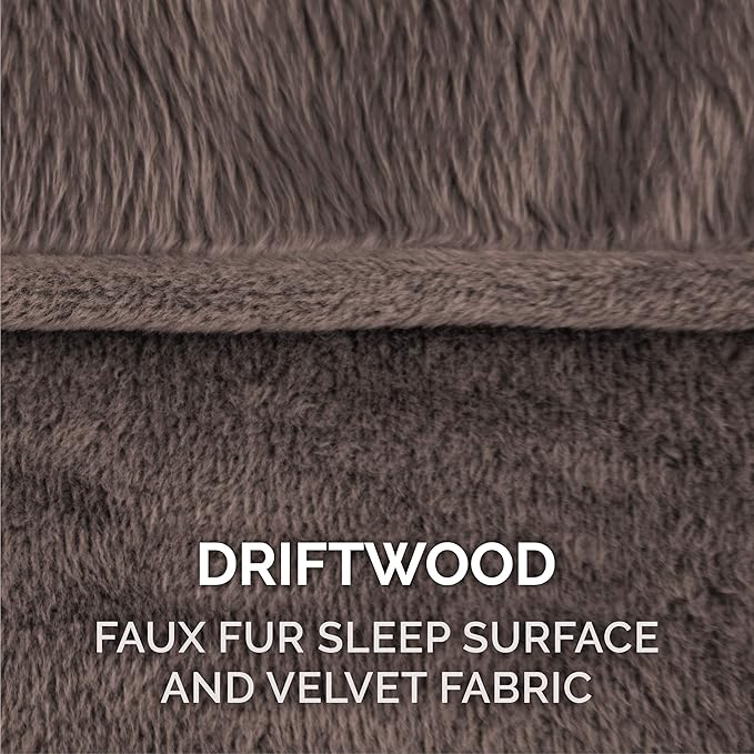 Furhaven Orthopedic Dog Bed for Large Dogs w/ Removable Bolsters & Washable Cover, For Dogs Up to 95 lbs - Faux Fur & Velvet Sofa - Driftwood Brown, Jumbo/XL