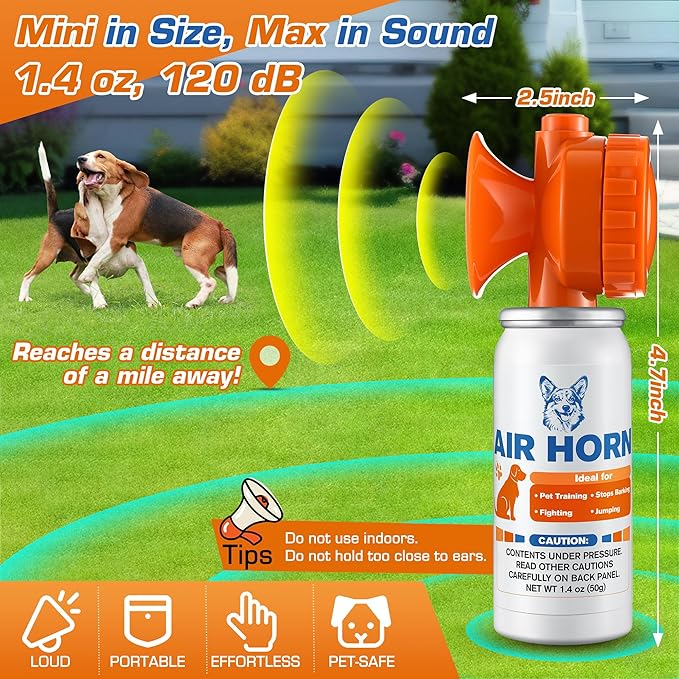 Air Horn, 1.4 oz 120 dB Loud Pet Trainer to Stop Dog Attacking Barking Fighting Jumping, Coyotes Air Horn for Safety, Protect Yourself & Pet While Walking, Orange(1 Pack)