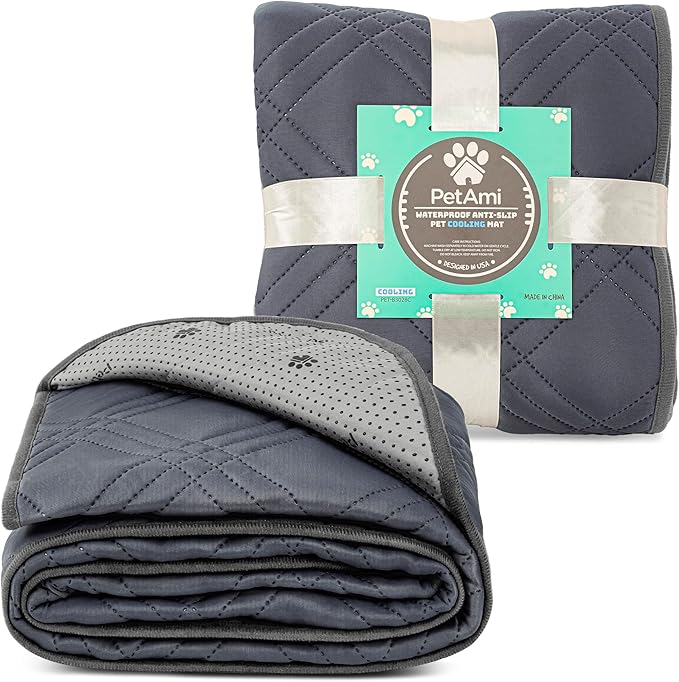 PetAmi Waterproof Cooling Mat for Dog, Premium Pet Cooling Blanket for Bed Crate, Anti Slip Indoor Dog Cool Pad for Sleeping, Q-MAX Large Sofa Couch Cover Mat for Cat, Grey, 40x60