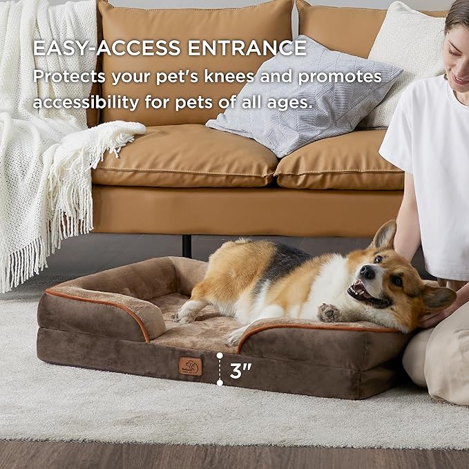 Bedsure Orthopedic Dog Beds Large Sized Dog - Washable Large Dog Cat Bed Waterproof, Comfort Dogs Couch Sofa with Washable Removable Cover, Pet Bed with Nonskid Bottom, Brown, 35"