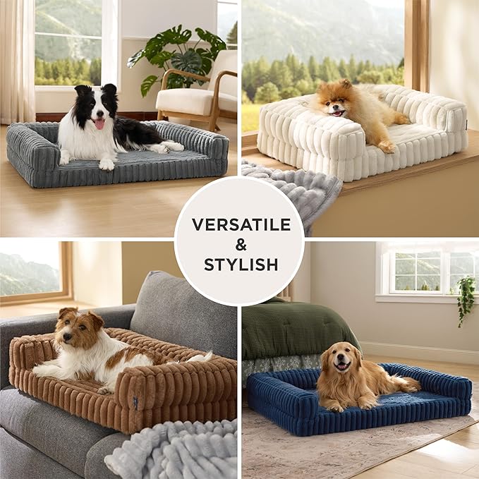 Bedsure Orthopedic Dog Bed for Medium Dogs, Waterproof Memory Foam Medium Pet Beds with Sides, Non-Slip Bottom and Egg-Crate Foam Dog Couch Sofa with Washable Removable Corduroy Cover, Grey