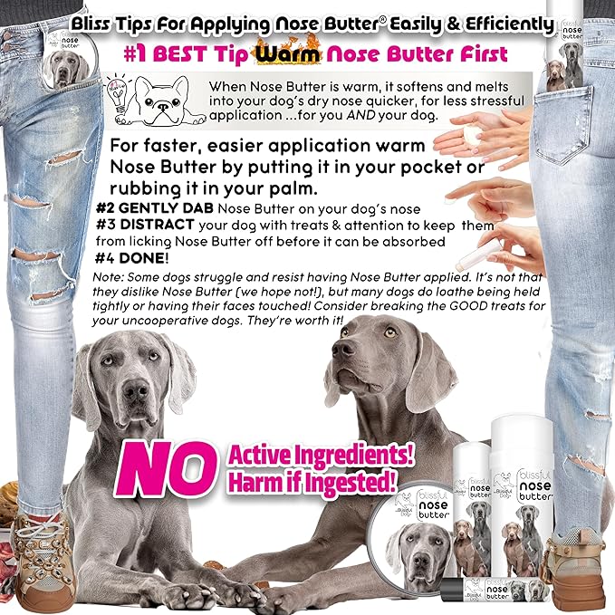 The Blissful Dog Weimaraner Nose Butter for Dry, Cracked Skin, Lick-Safe Dog Nose Balm with Moisturizing Shea Butter, Almond, Olive, and Essential Oils, Pet Supplies, Uncented, 0.50 oz.