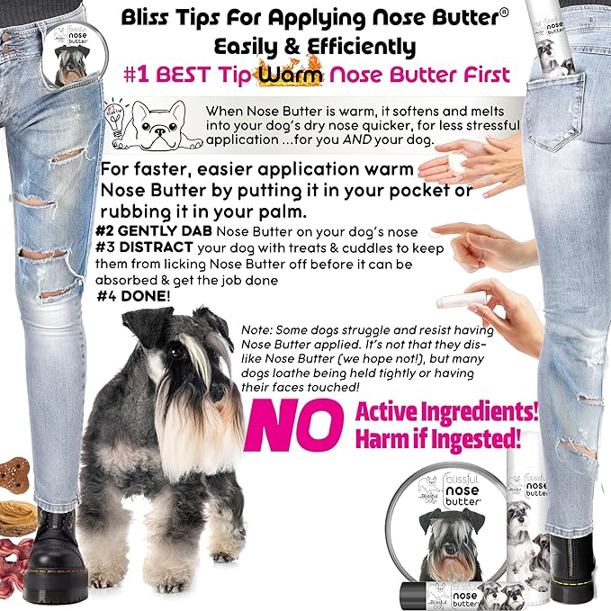 The Blissful Dog Schnauzer Nose Butter for Dry, Cracked Skin, Lick-Safe Dog Nose Balm with Moisturizing Shea Butter, Almond, Olive, and Essential Oils, Pet Supplies, Uncented, 0.15 oz.