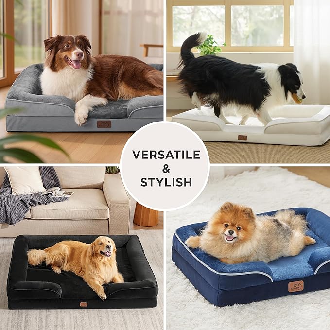 Bedsure Orthopedic Dog Bed Medium Size Dogs - Washable Medium Dog Cat Bed Waterproof, Comfort Pet Couch Sofa with Washable Removable Cover, Pets Bed with Nonskid Bottom, Black, 28"