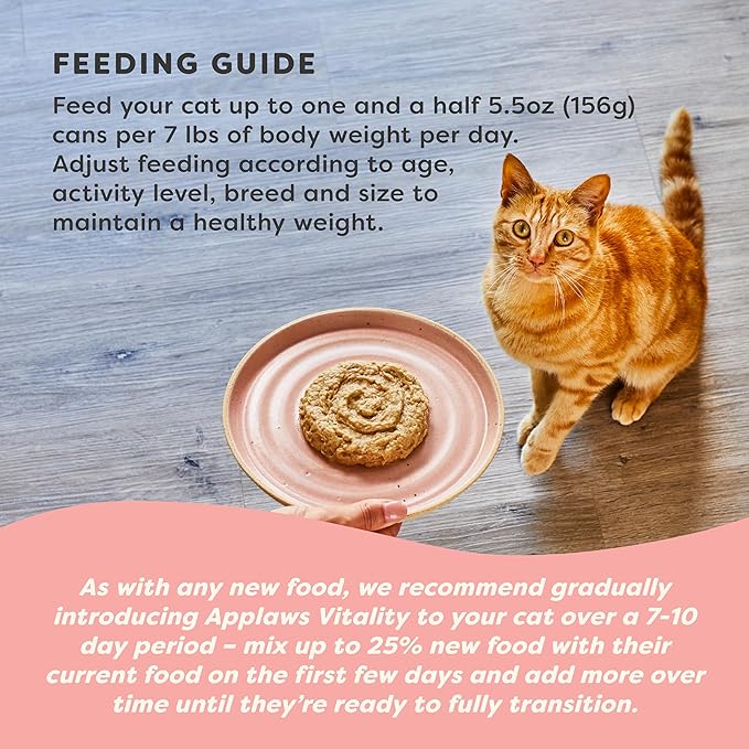 Applaws Vitality Wet Cat Food Paté, Natural Canned Cat Food, Wet Food for Cats with Added Vitamins and Minerals, Grain Free, Carrageenan Free, Tuna Fillet (24 Count, 5.5oz Cans)