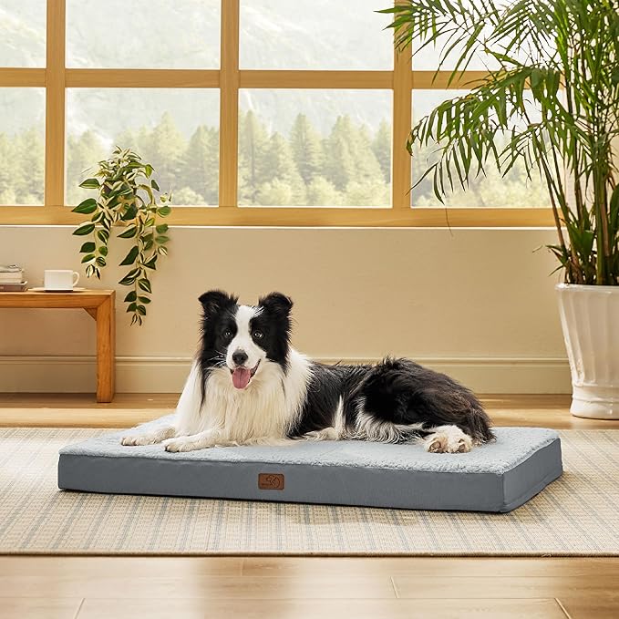Bedsure Dog Beds Large Sized Dog - Orthopedic Flat Pet Beds with Removable Washable Cover, Egg Crate Foam Puppy Mat, Suitable for Pet Up to 65 lbs